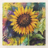 水彩美しいひまわり ガラスコースター (正面)