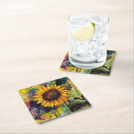 水彩美しいひまわり スクエアペーパーコースター