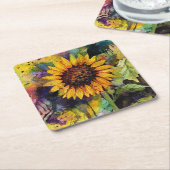 水彩美しいひまわり スクエアペーパーコースター (アングル)