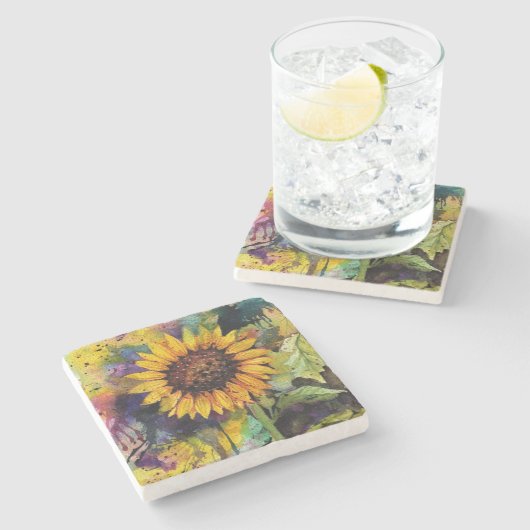 水彩美しいひまわり ストーンコースター (横)