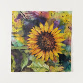 水彩美しいひまわり タペストリー (正面(横))