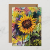 水彩美しいひまわり ポストカード (正面/裏面)