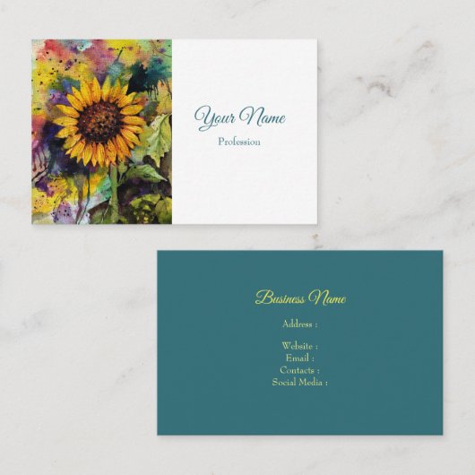 水彩美しいひまわり 名刺 (正面/裏面)