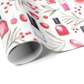 水彩美しいアイテム口紅クリスマス花模様 ラッピングペーパー (ロールコーナー)