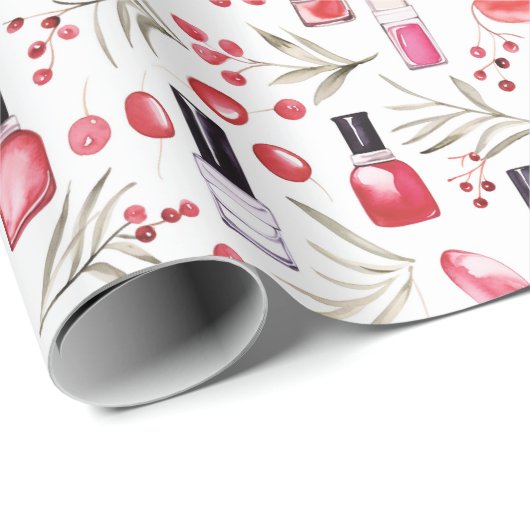 水彩美しいアイテム口紅クリスマス花模様 ラッピングペーパー (ロールコーナー)