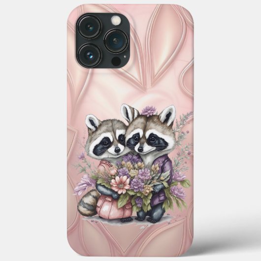水彩美しいアライグマのカップルと花 Case-Mate iPhoneケース (裏面)