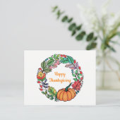 水彩美しいカボチャリース葉 シーズンポストカード (スタンド正面)