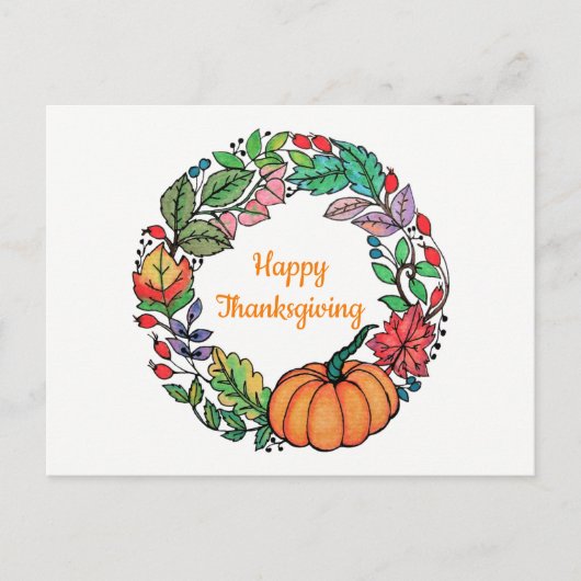 水彩美しいカボチャリース葉 シーズンポストカード (正面)