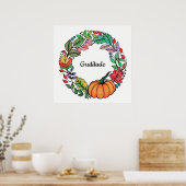 水彩美しいカボチャリース葉 ポスター (キッチン)