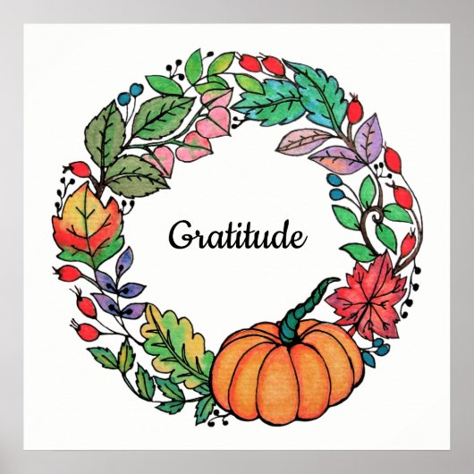 水彩美しいカボチャリース葉 ポスター (正面)