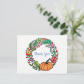 水彩美しいカボチャリース葉 ポストカード (スタンド正面)