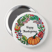 水彩美しいカボチャリース葉 缶バッジ (正面&裏面)