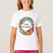 水彩美しいカボチャリース葉 Tシャツ (正面)