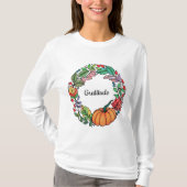 水彩美しいカボチャリース葉 Tシャツ (正面)