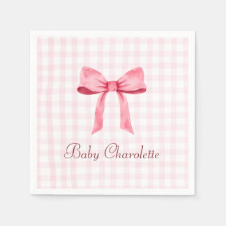 水彩美しいクラシックギンガムピンクボウ少女 スタンダードカクテルナプキン
