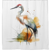 水彩美しいクレーン、カスタマイズ可能 シャワーカーテン (正面)