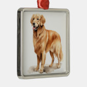 水彩美しいゴールデンレトリバードッグ メタルオーナメント (右)