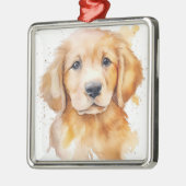水彩美しいゴールデンレトリバードッグ メタルオーナメント (左)