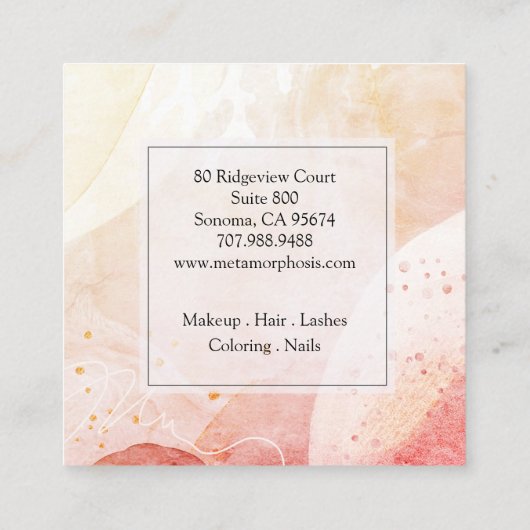 水彩美しいサロンメイクアップヘアバタフライ スクエア名刺 (裏面)