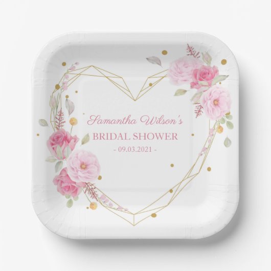 水彩美しいフローラバラブライダルシャワー ペーパープレート (正面)