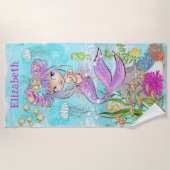 水彩美しいリトルマーメイドビーチタオル ビーチタオル (正面)