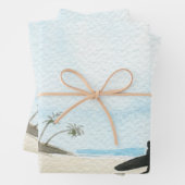 水彩美しい海ビーチとサーファー ラッピングペーパーシート (インサイチュ)