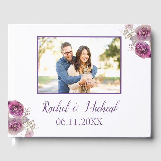 水彩美しい結婚の写真 ゲストブック (正面)