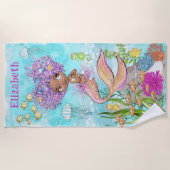 水彩美しい茶色のリトルマーメイド ビーチタオル (正面)