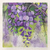 水彩美しい藤の花 ガラスコースター (正面)