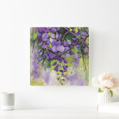 水彩美しい藤の花  スクエア壁時計 (ホーム)