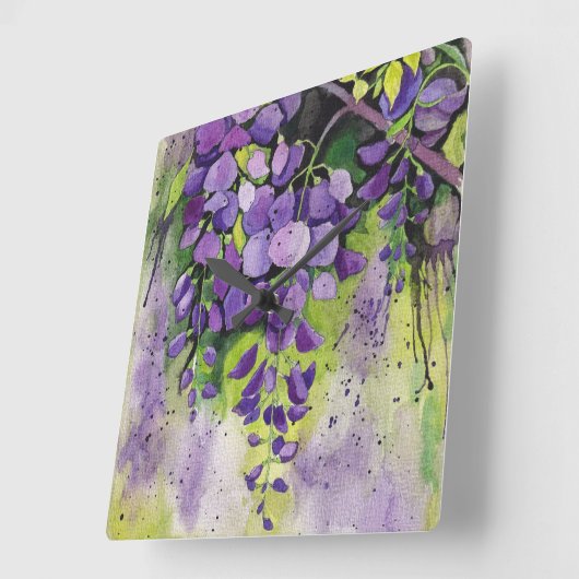 水彩美しい藤の花  スクエア壁時計 (傾斜)