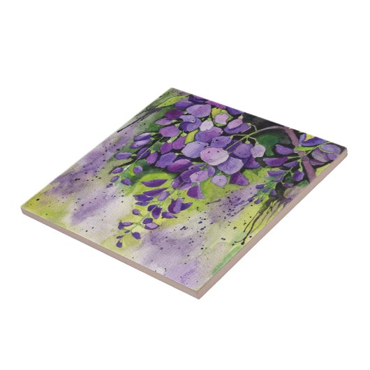 水彩美しい藤の花 タイル (側面)