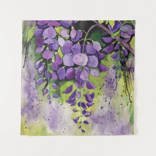 水彩美しい藤の花 タペストリー (正面)