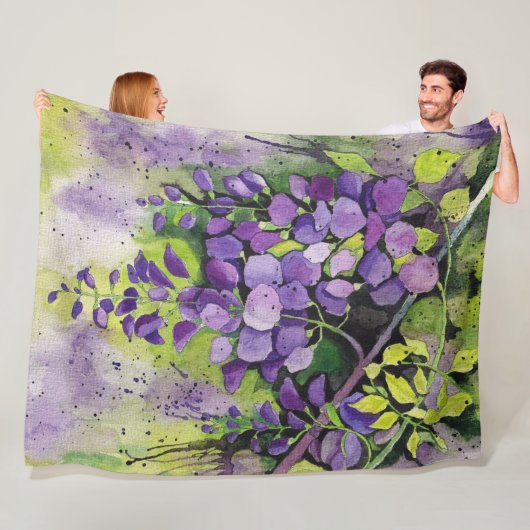 水彩美しい藤の花 フリースブランケット (インサイチュ)