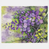 水彩美しい藤の花 フリースブランケット (正面(横))