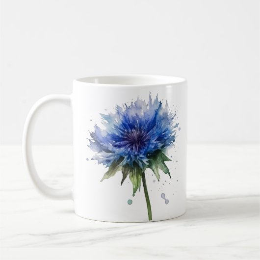 水彩美しい青いトウモロコシの花 コーヒーマグカップ (左)