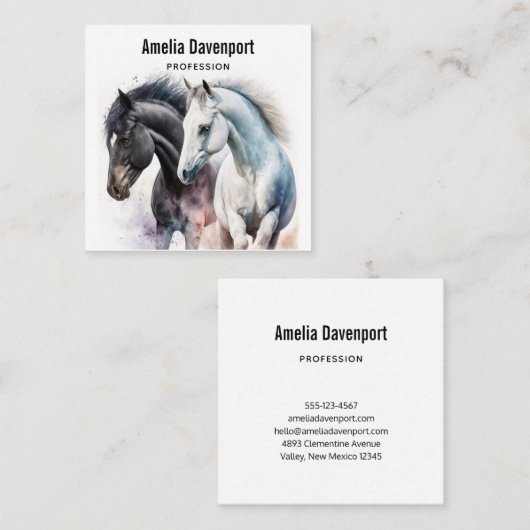 水彩美しい馬 スクエア名刺 (正面/裏面)