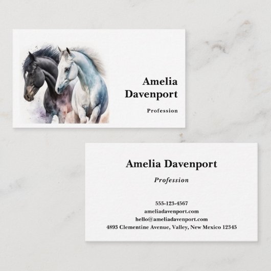 水彩美しい馬 名刺 (正面/裏面)