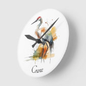 水彩美しい鶴 ラウンド壁時計 (傾斜)