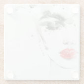 水彩美しい：メスポートレートイラストレーション ガラスコースター (裏面)