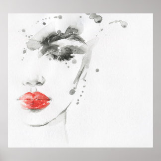 水彩美しい：メスポートレートイラストレーション ポスター