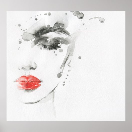 水彩美しい：メスポートレートイラストレーション ポスター (正面)