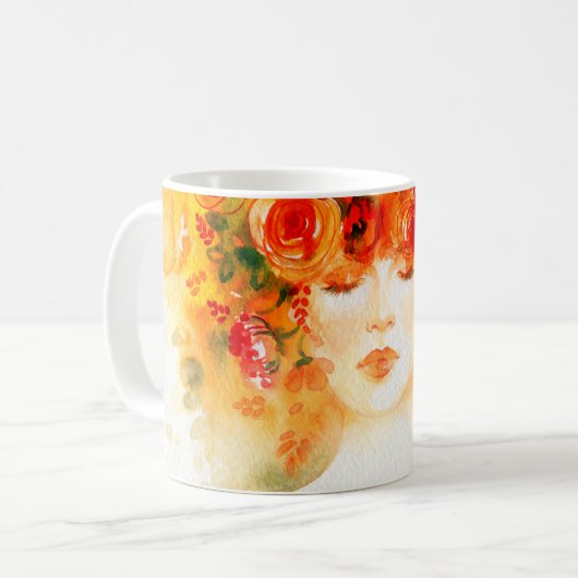 水彩美女リース コーヒーマグカップ (正面左)