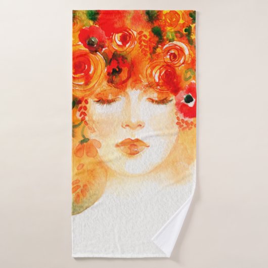 水彩美女リース バスタオル (バスタオル)