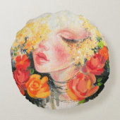 水彩美女花 ラウンドクッション (裏面)