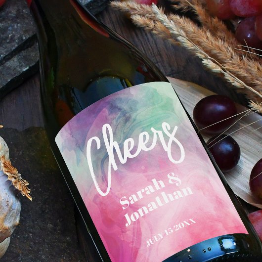 水彩美学抽象芸術ピンクパープル結婚ズ ワインラベル