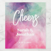 水彩美学抽象芸術ピンクパープル結婚ズ ワインラベル (シングルラベル)