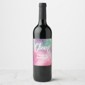 水彩美学抽象芸術ピンクパープル結婚ズ ワインラベル (正面)