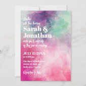 水彩美学抽象芸術ピンクパープル結婚ズ 招待状 (正面)