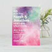 水彩美学抽象芸術ピンクパープル結婚ズ 招待状 (スタンド正面)